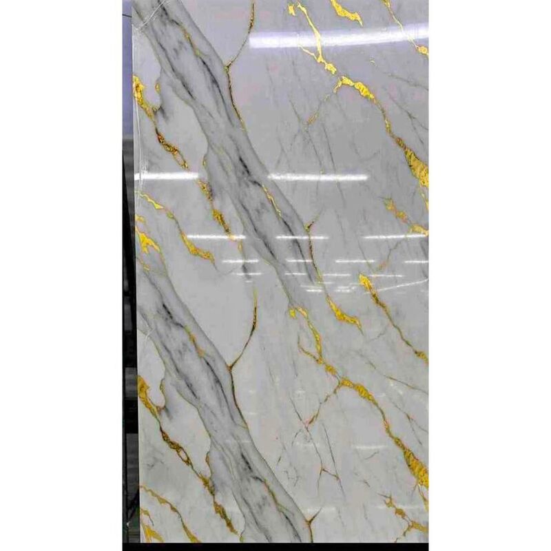 Waterproof UV Coated PVC Marble Wall Panel 1.22x2.44m Golden Transfer Film Interior Decorative Board