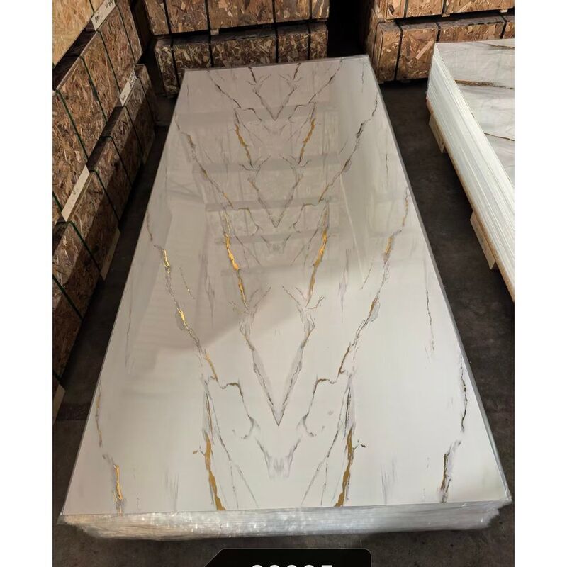 Waterproof UV Coated PVC Marble Wall Panel 1.22x2.44m Golden Transfer Film Interior Decorative Board