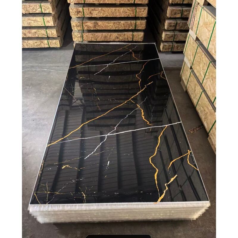 Waterproof UV Coated PVC Marble Wall Panel 1.22x2.44m Golden Transfer Film Interior Decorative Board
