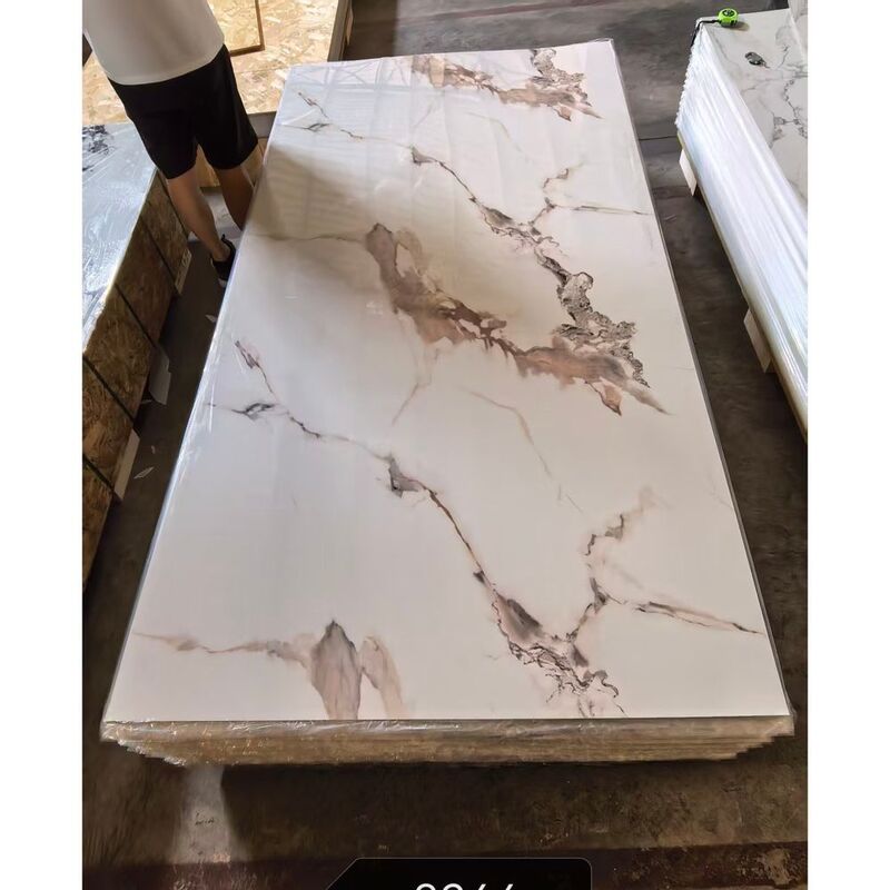 Waterproof UV Coated PVC Marble Wall Panel 1.22x2.44m Golden Transfer Film Interior Decorative Board