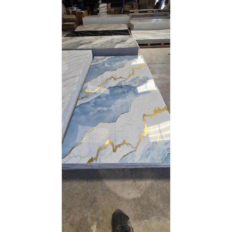 Waterproof UV Coated PVC Marble Wall Panel 1.22x2.44m Golden Transfer Film Interior Decorative Board