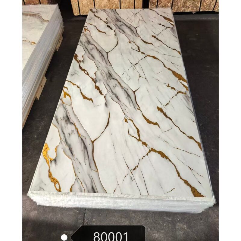 Waterproof UV Coated PVC Marble Wall Panel 1.22x2.44m Golden Transfer Film Interior Decorative Board