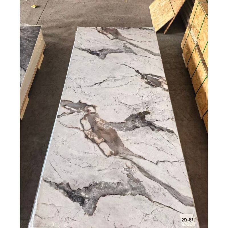 Waterproof UV Coated PVC Marble Wall Panel 1.22x2.44m Golden Transfer Film Interior Decorative Board