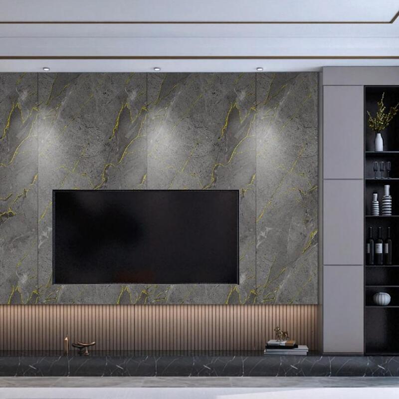 Waterproof UV Coated PVC Marble Wall Panel 1.22x2.44m Golden Transfer Film Interior Decorative Board