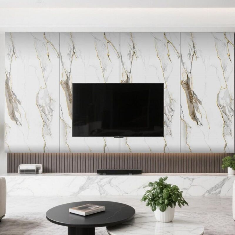Waterproof UV Coated PVC Marble Wall Panel 1.22x2.44m Golden Transfer Film Interior Decorative Board