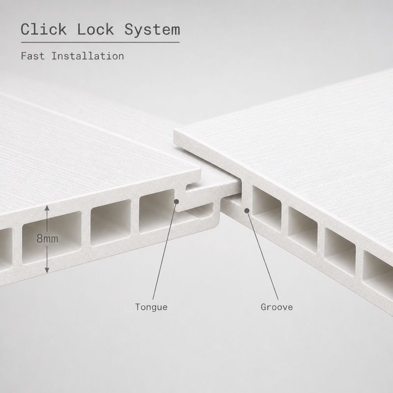 Fast Installation Waterproof PVC Wall Panels Click Lock Snap System Wall and Ceiling Cladding