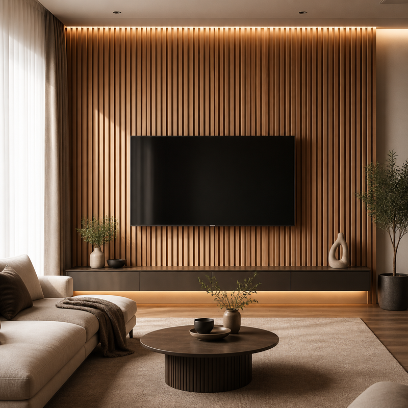 3D Modern Interior WPC Fluted Panel for TV Background Wall Decoration