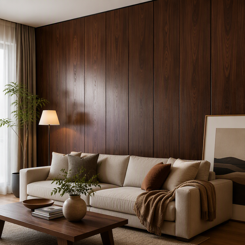 400mm 8mm V-Groove PVC Wall Panel for Living Room Wood Grain Wall Panel
