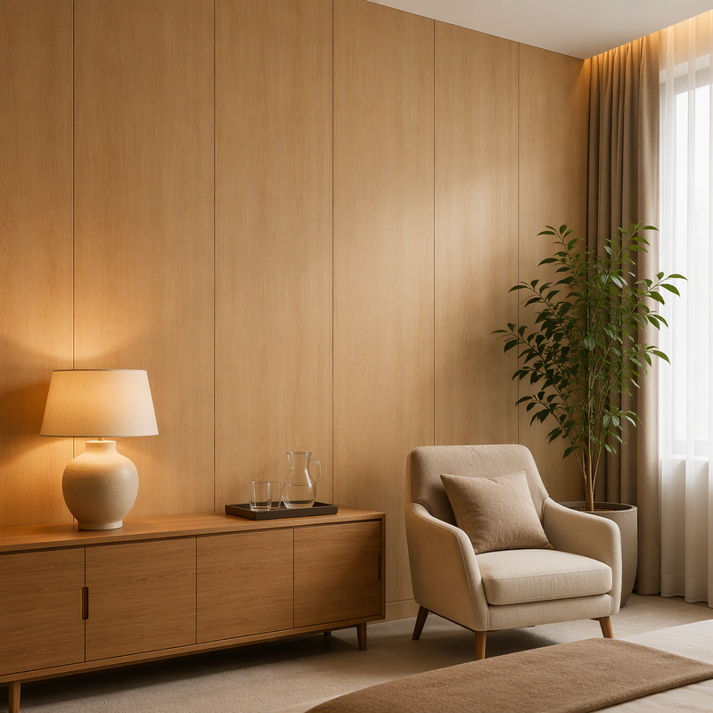 500mm Flat PVC Wall Panel for Hotel Film Wrapped Wood Grain Wall Panel