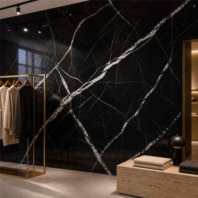 High Gloss Mirror Marble SPC Wall Panels Black White Vein Waterproof Wall Cladding