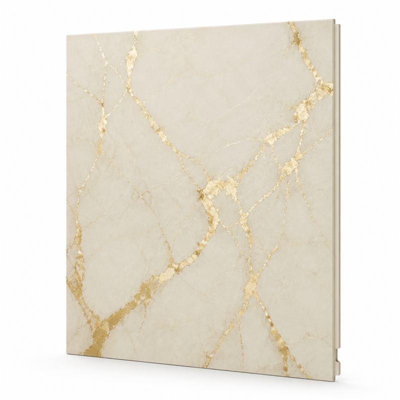 Gold Transfer Film Marble SPC Wall Panels Ivory Metal Vein Waterproof Wall Cladding