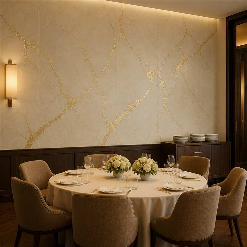 Gold Transfer Film Marble SPC Wall Panels Ivory Metal Vein Waterproof Wall Cladding