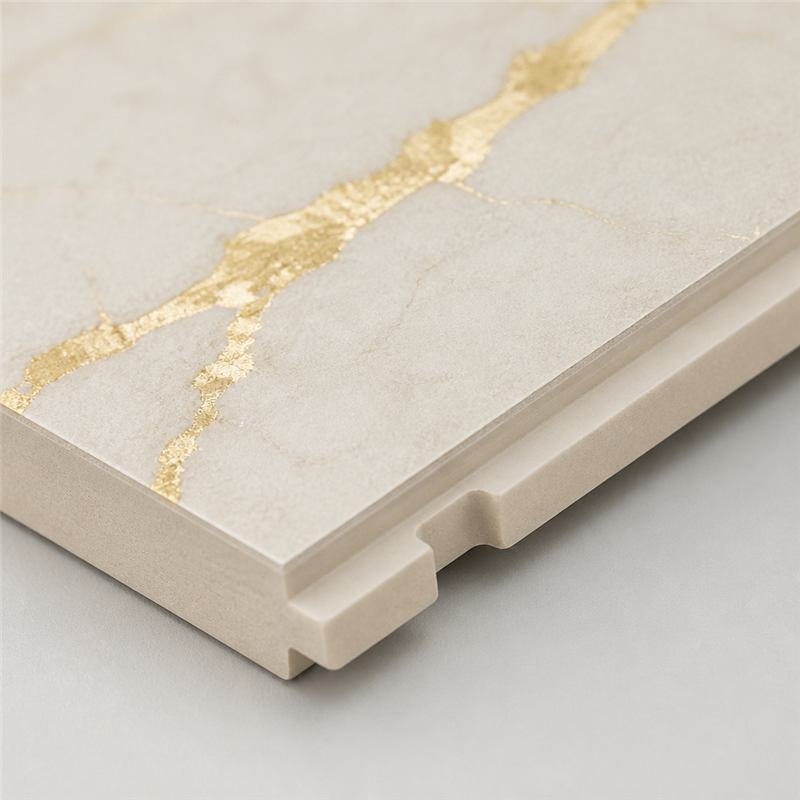 Gold Transfer Film Marble SPC Wall Panels Ivory Metal Vein Waterproof Wall Cladding
