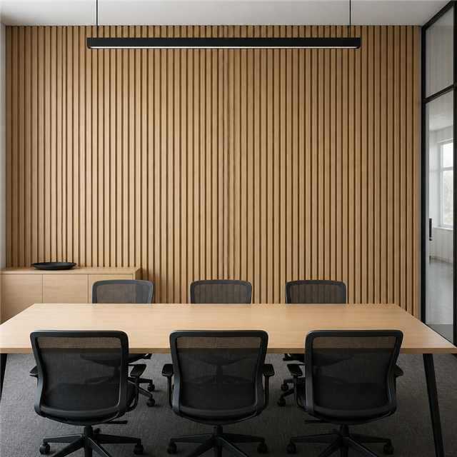 Fluted Ribbed SPC Wall Panels Light Oak Slat V Groove Waterproof Interior Cladding