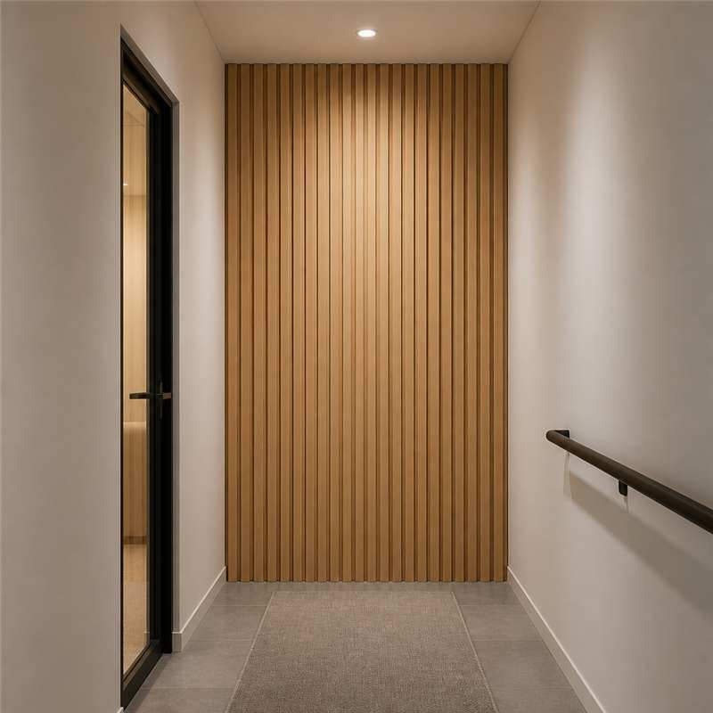 Fluted Ribbed SPC Wall Panels Light Oak Slat V Groove Waterproof Interior Cladding