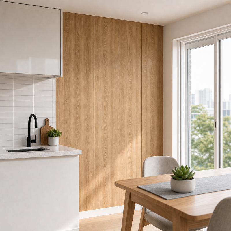 7mm Wood Grain PVC Wall Panel 600mm Wide Decorative for Rental Apartment Makeover