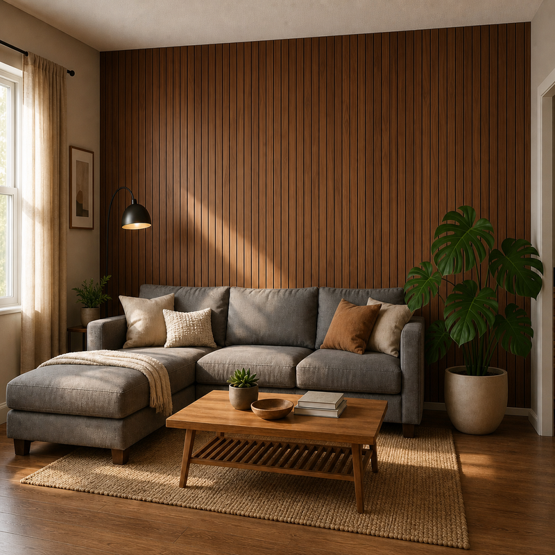 7mm Wood Grain PVC Wall Panel 600mm Wide Decorative for Rental Apartment Makeover