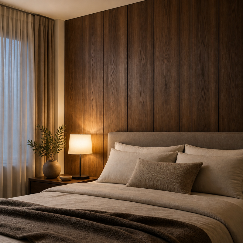 7mm Wood Grain PVC Wall Panel 600mm Wide Decorative for Rental Apartment Makeover