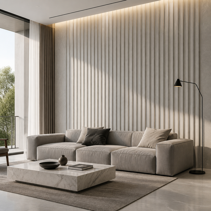 9mm Ribbed 3D PVC Wall Panel 500mm Wide Textured for Hotel Lobby Accent Wall
