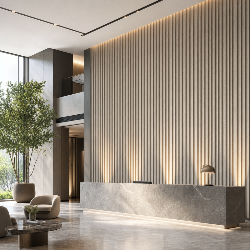 9mm Ribbed 3D PVC Wall Panel 500mm Wide Textured for Hotel Lobby Accent Wall