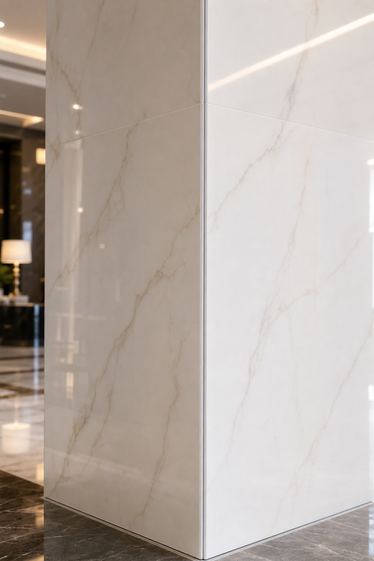 8mm High Gloss Stone PVC Wall Panel 400mm Wide for Hotel Lobby Column Elevator Cladding