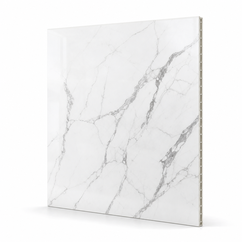 8mm High Gloss Stone PVC Wall Panel 400mm Wide for Hotel Lobby Column Elevator Cladding