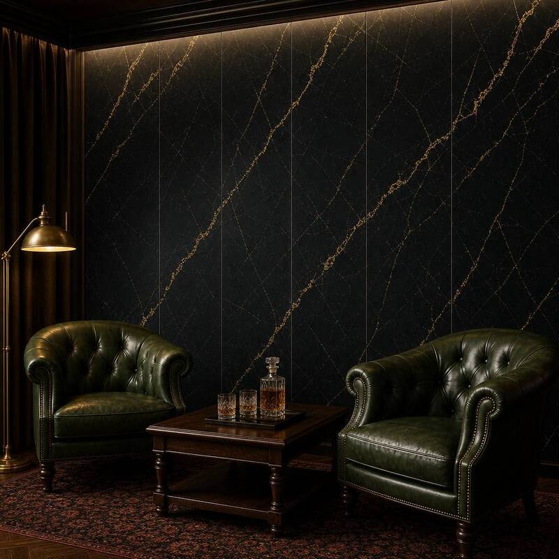 Black Portoro Gold Vein Marble SPC Wall Panels Waterproof Interior Wall Cladding