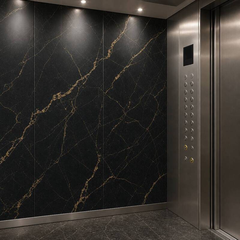 Black Portoro Gold Vein Marble SPC Wall Panels Waterproof Interior Wall Cladding