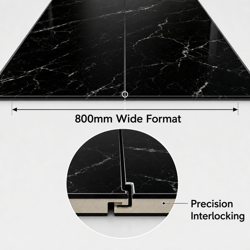 9mm Marble Look PVC Wall Panel 800mm Wide High Gloss for Hotel Lobby Feature Wall