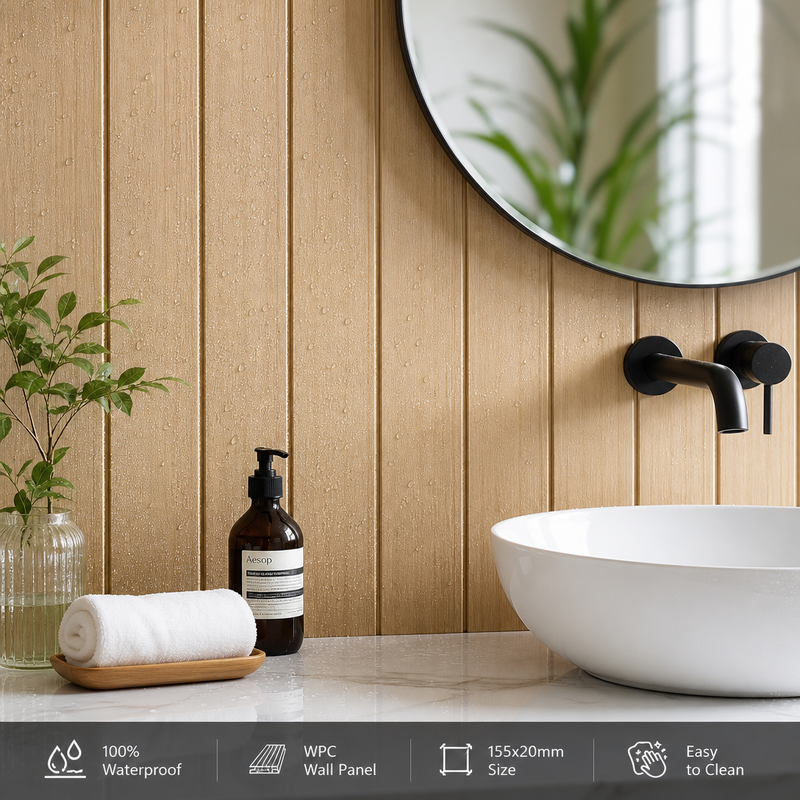Rigid Core WPC Wall Cladding Panel 155x20mm Snap Tongue Groove Interior Wall