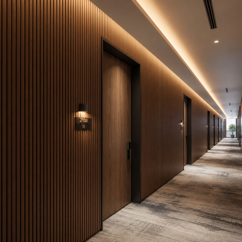 Interior WPC Decorative Wall Panel Fire Rated Hotel Corridor Wall Cladding Board