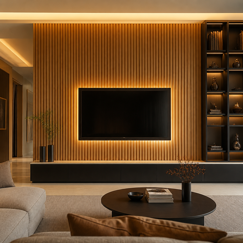 3D Ribbed Wood Grain Interior WPC Fluted Wall Panel Living Room Accent Cladding