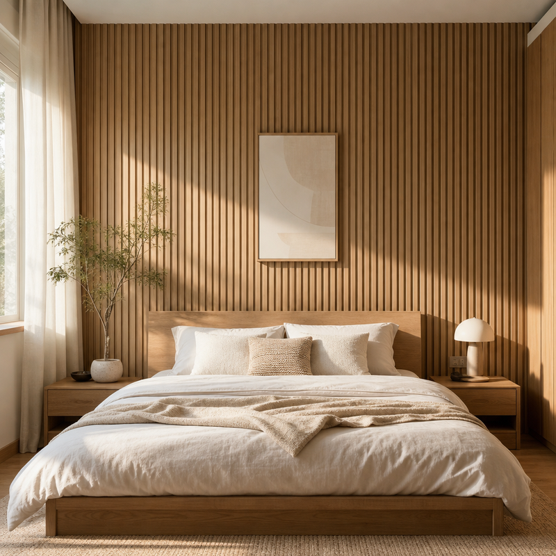 3D Ribbed Wood Grain Interior WPC Fluted Wall Panel Living Room Accent Cladding