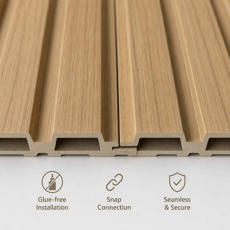 3D Ribbed Wood Grain Interior WPC Fluted Wall Panel Living Room Accent Cladding
