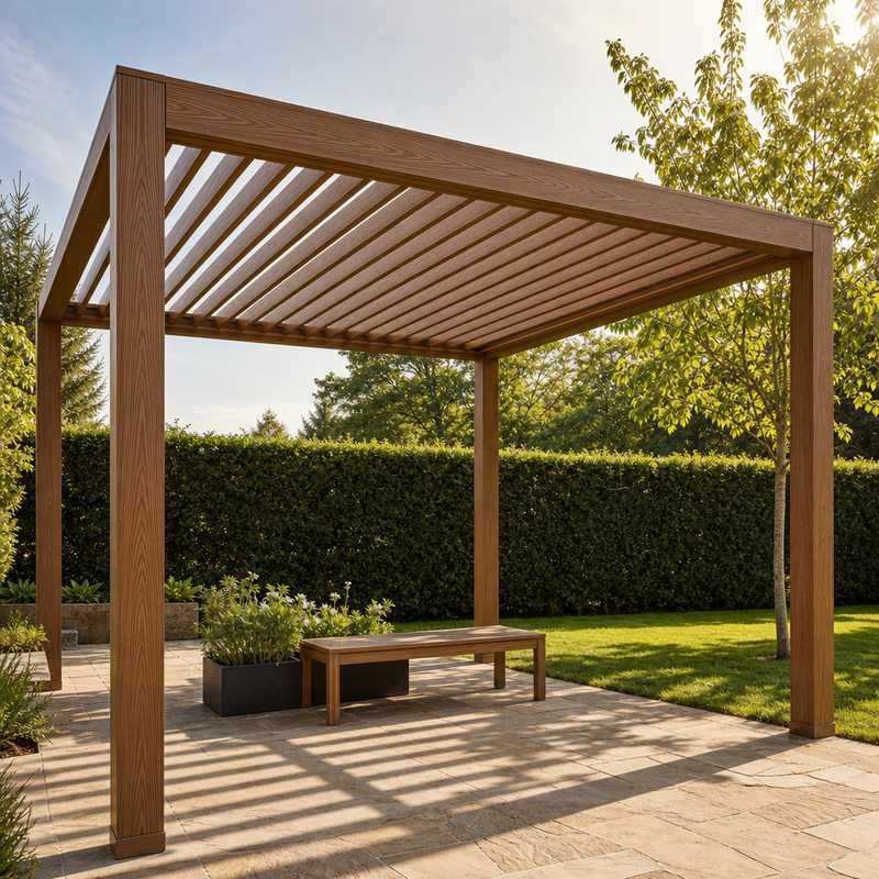 WPC Pergola Louver Panel Wood Grain Sun Shade Screen for Garden Patio Wall Cladding