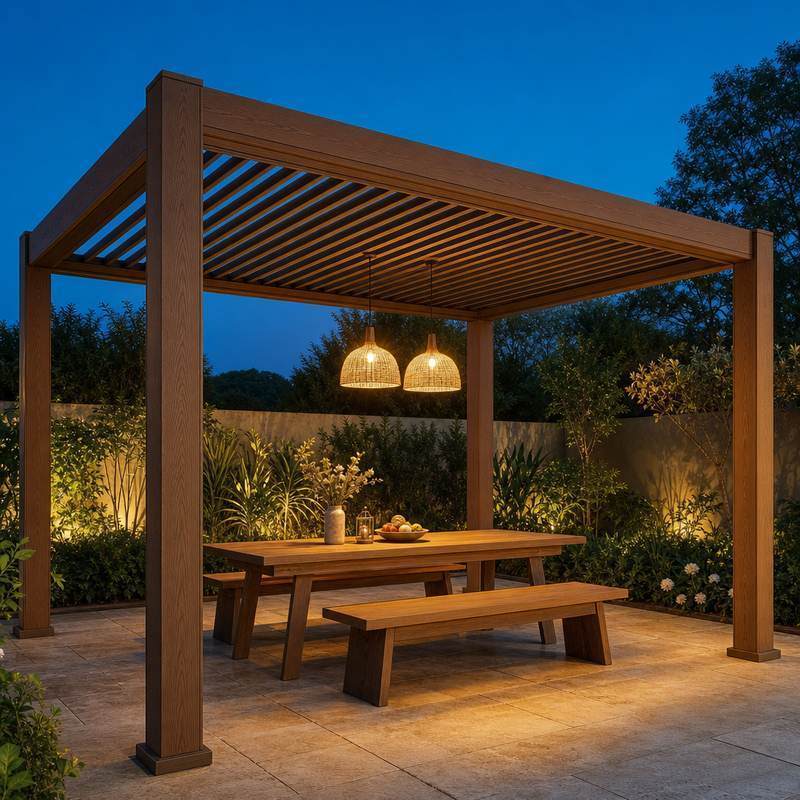 WPC Pergola Louver Panel Wood Grain Sun Shade Screen for Garden Patio Wall Cladding