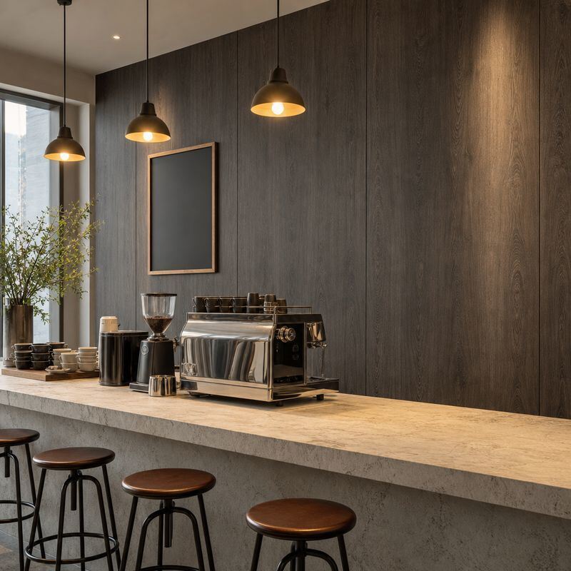 Smoked Oak SPC Wall Panels Waterproof Interior Wall Cladding for Cafe Restaurant Hospitality Fit Out
