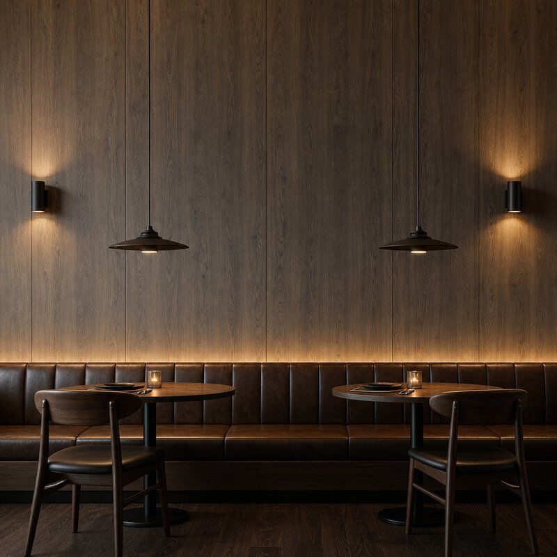 Smoked Oak SPC Wall Panels Waterproof Interior Wall Cladding for Cafe Restaurant Hospitality Fit Out