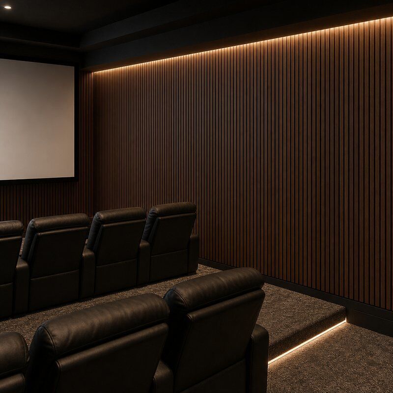WPC Fluted Wall Panel Dark Oak for Home Theater and Media Room Feature Wall