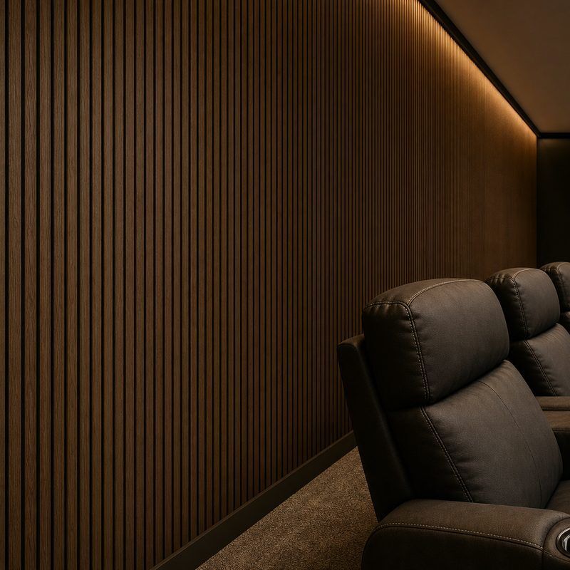WPC Fluted Wall Panel Dark Oak for Home Theater and Media Room Feature Wall