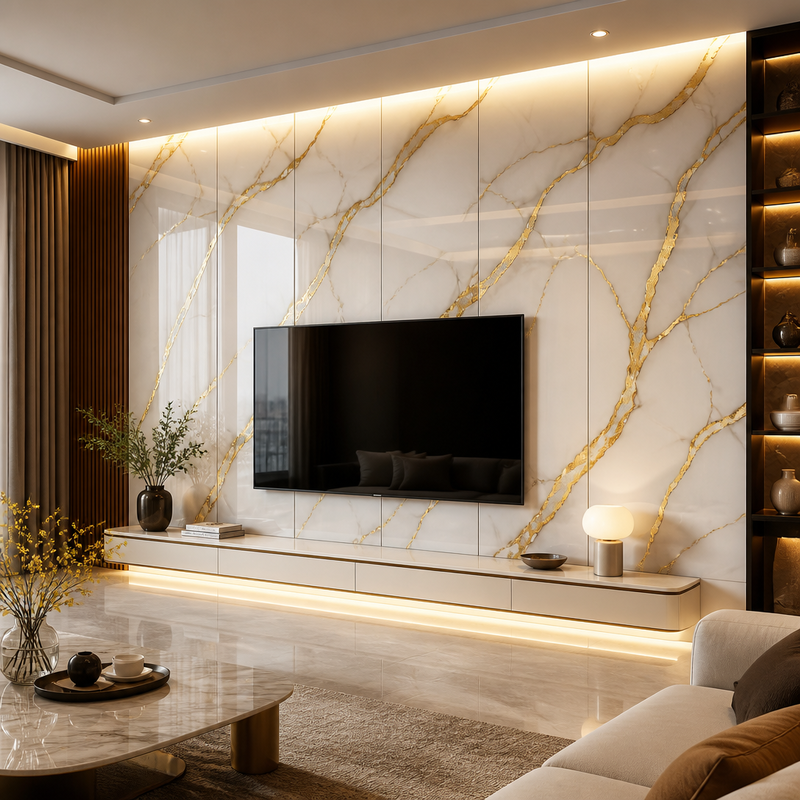 9mm Mirror Finish PVC Wall Panel 600mm Glossy Living Room TV Feature Board