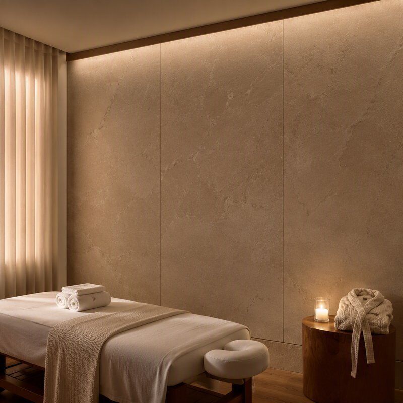 Warm Sandstone SPC Wall Panels for Salon and Beauty Studio Interior Cladding