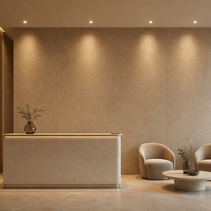 Warm Sandstone SPC Wall Panels for Salon and Beauty Studio Interior Cladding