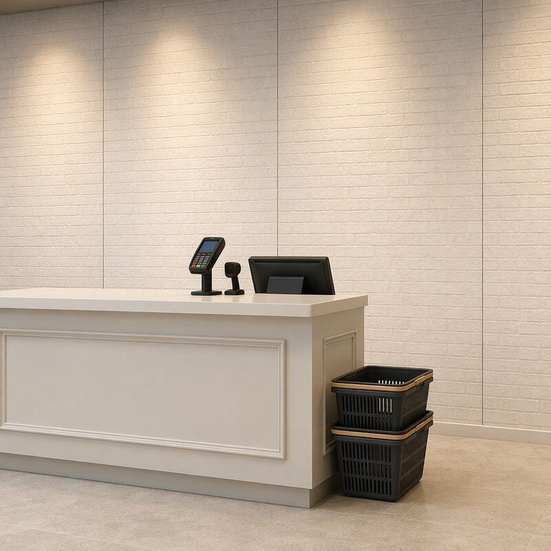 Warm White Brick Effect SPC Wall Panels for Convenience Store and Retail Interior