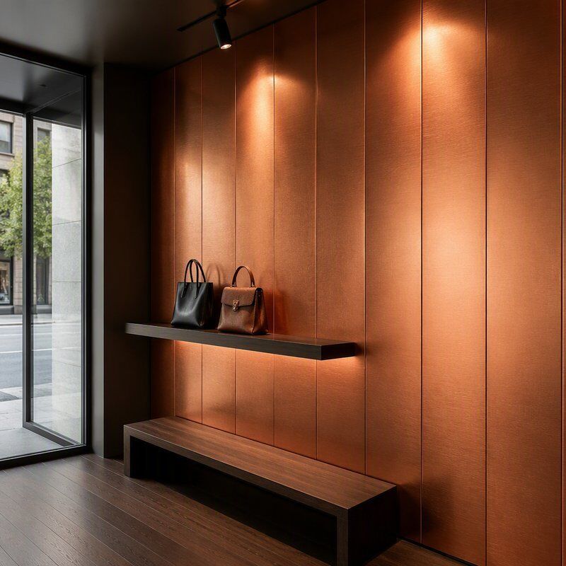 Metallic Copper Brushed PVC Wall Panel for Storefront and Shop Window Backdrop