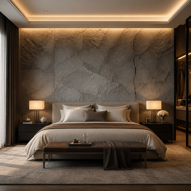 SPC Wall Panel Stone Pattern Accent Wall Sheet Fire Retardant for Bedroom Interiors