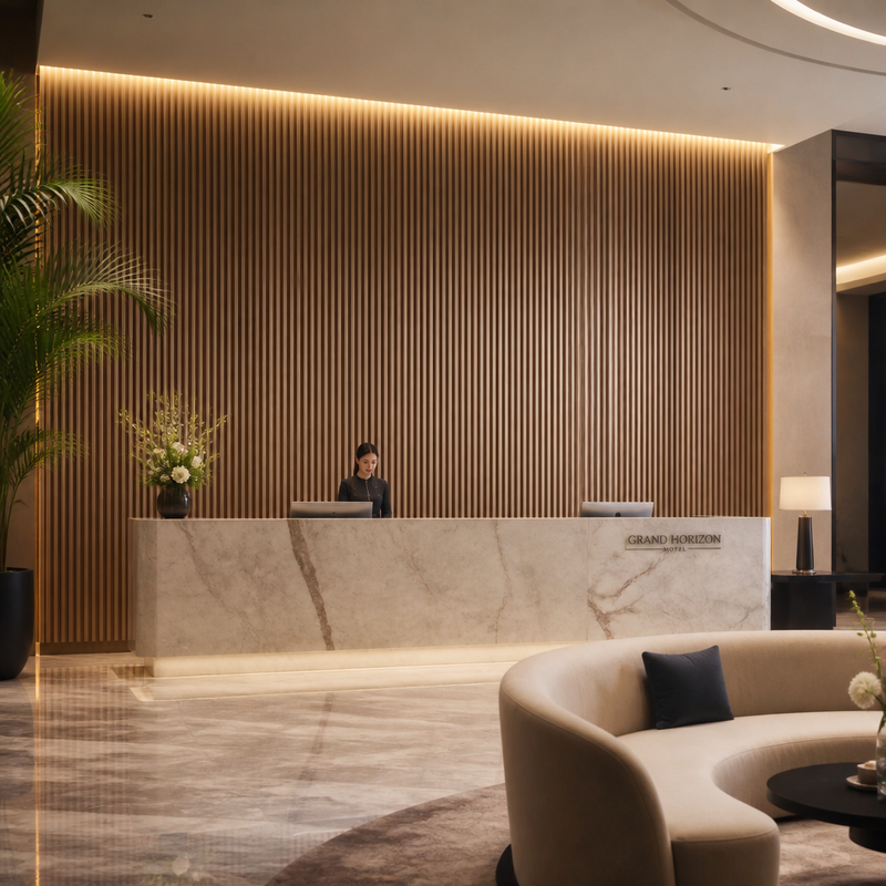 SPC Wall Panel Fluted Ribbed Accent Wall Slat Soundproof for Hotel Lobby Interiors
