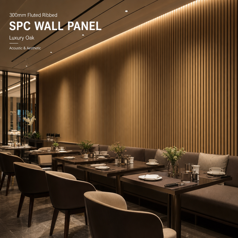 SPC Wall Panel Fluted Ribbed Accent Wall Slat Soundproof for Hotel Lobby Interiors