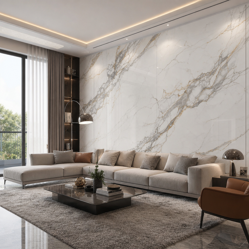 SPC Wall Panel Marble Pattern Accent Wall Board Anti Scratch for Living Roo  m Interiors