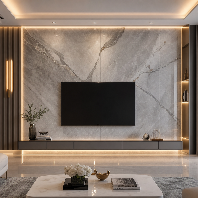 SPC Wall Panel Marble Pattern Accent Wall Board Anti Scratch for Living Roo  m Interiors